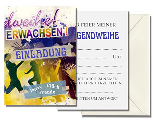 10x Einladungskarten zur Feier der Jugendweihe Klappkarten 4-seitig A6 mit Umschlag Einladung Endlich Erwachsen Jugendfeier Party von Feste Feiern 10x Einladungskarten zur Feier der Jugendweihe Klappkarten 4-seitig A6 mit Umschlag Einladung Endlich Erwachsen Jugendfeier Party von Feste Feiern von festefeiern-shop.de