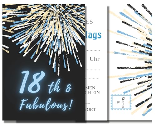 EINLADUNGEN 18 Geburtstag Klappkarten A6 mit farbigem Umschlag 10er Pack Einladungskarten Kartenset blau gold 18 Jahre Geburtstagsfeier Jungen Mädchen Erwachsene von Feste Feiern EINLADUNGEN 18 Geburtstag Klappkarten A6 mit farbigem Umschlag 10er Pack Einladungskarten Kartenset blau gold 18 Jahre Geburtstagsfeier Jungen Mädchen Erwachsene von Feste Feiern von festefeiern-shop.de