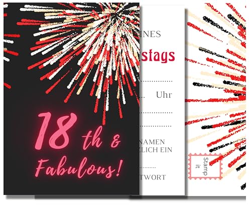 EINLADUNGEN 18 Geburtstag Klappkarten A6 mit farbigem Umschlag 10er Pack Einladungskarten Kartenset pink rot gold 18. Jahre Geburtstagsfeier Jungen Mädchen Erwachsene von Feste Feiern EINLADUNGEN 18 Geburtstag Klappkarten A6 mit farbigem Umschlag 10er Pack Einladungskarten Kartenset pink rot gold 18. Jahre Geburtstagsfeier Jungen Mädchen Erwachsene von Feste Feiern von festefeiern-shop.de