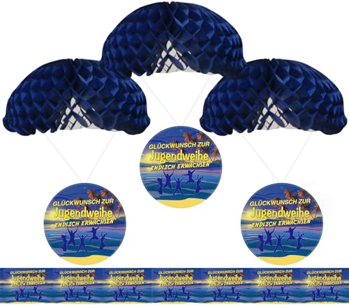 Jugendweihe Deckenhänger Fallschirm 3-Teile Party-Deko 60cm Hängedekoration I Glückwunsch zur Jugendweihe Endlich Erwachsen Jugendfeier blau Gold gelb von Feste Feiern Jugendweihe Deckenhänger Fallschirm 3-Teile Party-Deko 60cm Hängedekoration I Glückwunsch zur Jugendweihe Endlich Erwachsen Jugendfeier blau Gold gelb von Feste Feiern von festefeiern-shop.de
