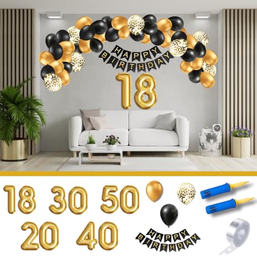 Ballonbogen mit Pumpe, Luftballons guirlande schwarz und gold für Geburtstagsdekoration, dekoratives Ballonbogen-Set (18 Jahren) von Festilovers