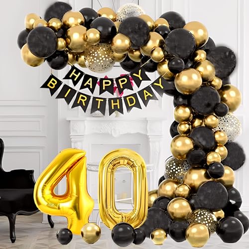 Ballonbogen mit Pumpe, Luftballons guirlande schwarz und gold für Geburtstagsdekoration, dekoratives Ballonbogen-Set (40 Jahren) von Festilovers