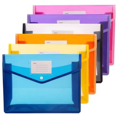 feyiubmen 6 stück in 6 farben(Orange, pink, lila, gelb, blau,Weib), 33×6×25cm, Macht den PP. Praktische Dokumentenmappe A4 Ordner mit Druckknopf von Feyiubmen von feyiubmen