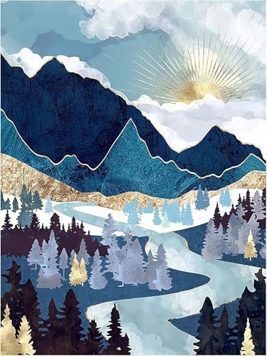 Malen Nach Zahlen Erwachsene,Handgemalt Malen Nach Zahlen für AnfÃnger,Berge Sonnenaufgang DIY Ölgemälde auf Leinwand Set,mit 3 Pinseln und Acrylfarben für Home Décor mit Rahmen,45x60cm von fghgbf