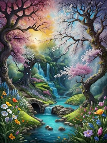Malen Nach Zahlen Erwachsene,Handgemalt Malen Nach Zahlen für AnfÃnger,Natur Fluss DIY Ölgemälde auf Leinwand Set,mit 3 Pinseln und Acrylfarben für Home Décor Ohne Rahmen,60x90cm von fghgbf