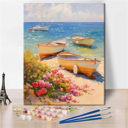 Malen Nach Zahlen Erwachsene Boot Meer Strand,DIY Handgemalt Ölmalerei Leinwand Kits,mit Pinseln Acrylpigment Paint by Numbers Kits Ölmalerei Bastelset für Geschenk Heimdekoration Ohne Rahmen,45x60cm Malen Nach Zahlen Erwachsene Boot Meer Strand,DIY Handgemalt Ölmalerei Leinwand Kits,mit Pinseln Acrylpigment Paint by Numbers Kits Ölmalerei Bastelset für Geschenk Heimdekoration Ohne Rahmen,45x60cm von fghgbf