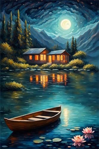 Paint by Number for Adult,Boat Night River DIY Oil Painting Kits on Canvas for Beginner,with Brushes and Acrylic Pigment,Paint by Numbers Arts and Crafts Kit for Home Decor Without Frame,40x50cm Paint by Number for Adult,Boat Night River DIY Oil Painting Kits on Canvas for Beginner,with Brushes and Acrylic Pigment,Paint by Numbers Arts and Crafts Kit for Home Decor Without Frame,40x50cm von fghgbf