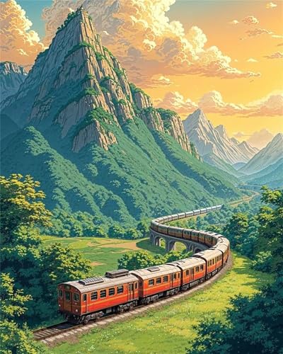 Paint by Number for Adult,Mountains Jungle Trees DIY Oil Painting Kits on Canvas for Beginner,with Brushes and Acrylic Pigment,Paint by Numbers Arts and Crafts Kit for Home Decor with frame,50x65cm von fghgbf