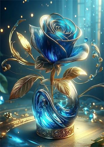 Paint by Number for Adult,Rose Blue Gold DIY Oil Painting Kits on Canvas for Beginner,with Brushes and Acrylic Pigment,Paint by Numbers Arts and Crafts Kit for Home Decor with frame,60x90cm von fghgbf