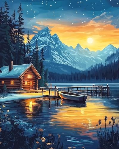 Paint by Number for Adult,Winter Sunset House DIY Oil Painting Kits on Canvas for Beginner,with Brushes and Acrylic Pigment,Paint by Numbers Arts and Crafts Kit for Home Decor Without Frame,55x70cm Paint by Number for Adult,Winter Sunset House DIY Oil Painting Kits on Canvas for Beginner,with Brushes and Acrylic Pigment,Paint by Numbers Arts and Crafts Kit for Home Decor Without Frame,55x70cm von fghgbf