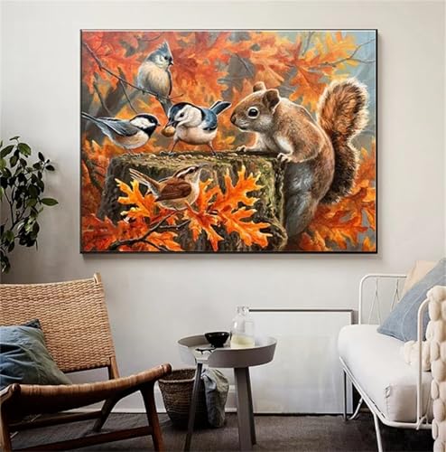 fghgbf Eichhörnchen Vogel 5D Diamond Painting,Diamond Painting Erwachsene,Round Drill DIY Kunst Handwerk Diamond Painting Set Diamant Cross Stickerei Malerei Kits für Zuhause Dekor 40x50cm von fghgbf