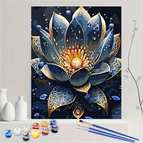 fghgbf Malen Nach Zahlen Erwachsene,Handgemalt Malen Nach Zahlen für AnfÃnger,Blauer goldener Lotus DIY Ölgemälde auf Leinwand Set,mit 3 Pinseln und Acrylfarben für Home Décor Ohne Rahmen,50x65cm fghgbf Malen Nach Zahlen Erwachsene,Handgemalt Malen Nach Zahlen für AnfÃnger,Blauer goldener Lotus DIY Ölgemälde auf Leinwand Set,mit 3 Pinseln und Acrylfarben für Home Décor Ohne Rahmen,50x65cm von fghgbf
