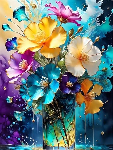 fghgbf Malen Nach Zahlen Erwachsene,Handgemalt Malen Nach Zahlen für AnfÃnger,Gelbe weiße Blumen DIY Ölgemälde auf Leinwand Set,mit 3 Pinseln und Acrylfarben für Home Décor Ohne Rahmen,50x65cm von fghgbf