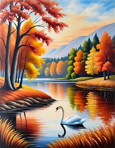 fghgbf Paint by Number for Adult,Autumn Lake Swan DIY Oil Painting Kits on Canvas for Beginner,with Brushes and Acrylic Pigment,Paint by Numbers Arts and Crafts Kit for Home Decor with frame,30x40cm fghgbf Paint by Number for Adult,Autumn Lake Swan DIY Oil Painting Kits on Canvas for Beginner,with Brushes and Acrylic Pigment,Paint by Numbers Arts and Crafts Kit for Home Decor with frame,30x40cm von fghgbf