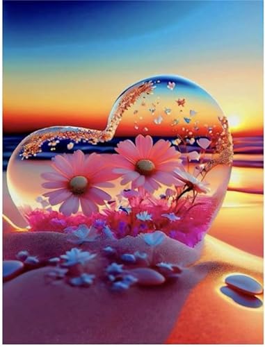 fghgbf Paint by Number for Adult,Beach Heart Daisy DIY Oil Painting Kits on Canvas for Beginner,with Brushes and Acrylic Pigment,Paint by Numbers Arts and Crafts Kit for Home Decor with frame,50x65cm von fghgbf