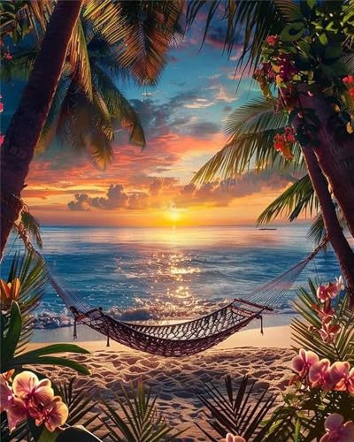 fghgbf Paint by Number for Adult,Beach Swing Sea DIY Oil Painting Kits on Canvas for Beginner,with Brushes and Acrylic Pigment,Paint by Numbers Arts and Crafts Kit for Home Decor with frame,50x65cm von fghgbf