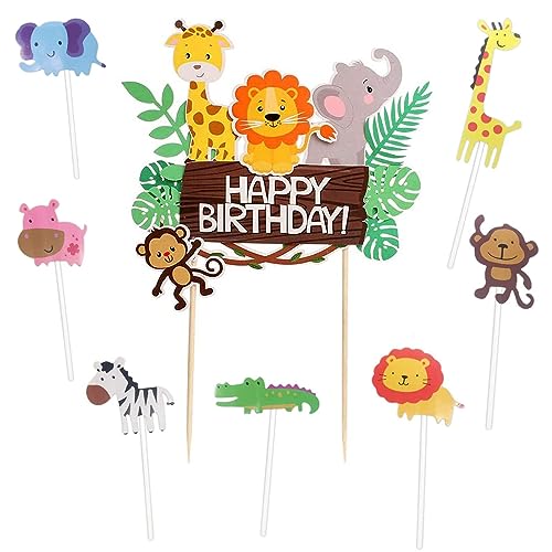 8 Stück Tortendeko 1. Geburtstag, Cake Topper Zoo Tortendeko Wald Tiere Kuchendeko Tiere Happy Birthday Tortendeko, Safari Zoo Dschungel Tortendeko, Torten Deko für 1 Jahr Junge Mädchen von fidget pack