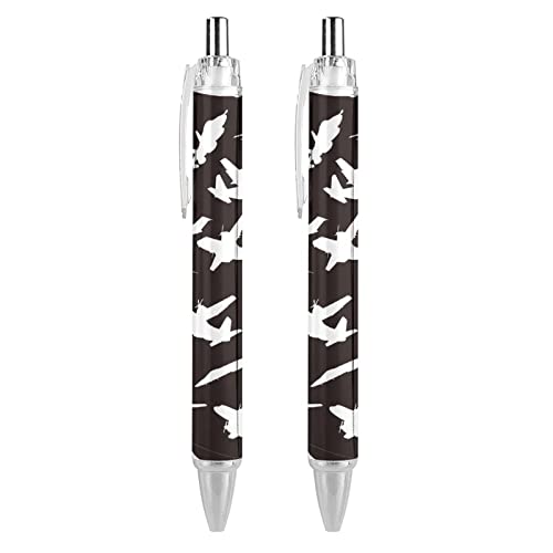 fifbird Kugelschreiber mit Flugzeug-Silhouetten, einziehbar, feine Spitze, runder Schaft, schwarz, Stifte für Notizbuch, Schreiben, Büro, Arbeiten, 0,5 mm, 4 Stück von fifbird