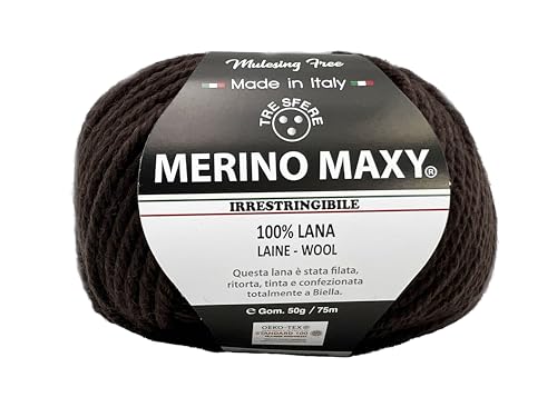 Maxy Merinowolle, 100 % Merinowolle, 50 g – 75 Meter zum Häkeln 6 für Babydecken und Kleidungsstücke von höchster Qualität, hergestellt in Italien (MAXY, Braun - 101) von filati italiani