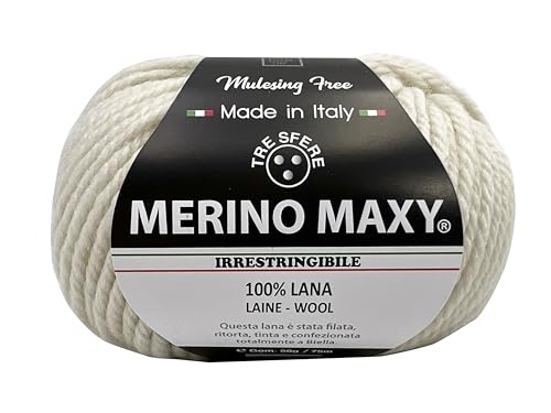 Maxy Merinowolle, 100 % Merinowolle, 50 g – 75 Meter zum Häkeln 6 für Babydecken und Kleidungsstücke von höchster Qualität, hergestellt in Italien (MAXY, Creme - 123) von filati italiani