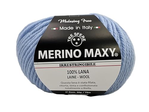 Maxy Merinowolle, 100 % Merinowolle, 50 g – 75 Meter zum Häkeln 6 für Babydecken und Kleidungsstücke von höchster Qualität, hergestellt in Italien (MAXY, Hellblau - 19) von filati italiani