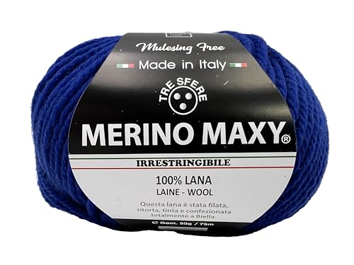 Maxy Merinowolle, 100 % Merinowolle, 50 g – 75 Meter zum Häkeln 6 für Babydecken und Kleidungsstücke von höchster Qualität – Made in Italy (MAXY, Bluette - 049) von filati italiani