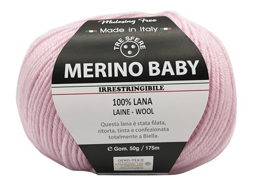 Merinowolle Baby 100% Merino 50g - 175 Meter zum Häkeln 3 für Babydecken und Kleidung von höchster Qualität - Made in Italy (BABY, Babyrosa - 306) von filati italiani