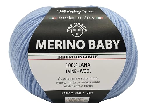 Merinowolle Baby 100% Merinowolle 50g - 175 Meter zum Häkeln 3 für Babydecken und Kleidung von höchster Qualität - Made in Italy (BABY, Himmelblau - 19) von filati italiani