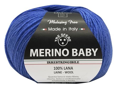 Merinowolle Baby 100% Merinowolle 50g - 175 Meter zum Häkeln 3 für Babydecken und Kleidung von höchster Qualität - Made in Italy (BABY, Kornblumenblau - 049) von filati italiani