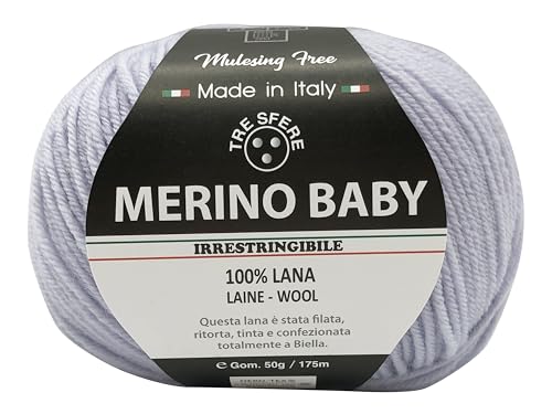 Merinowolle Baby 100% Merinowolle 50g - 175 Meter zum Häkeln 3 für Babydecken und Kleidung von höchster Qualität - Made in Italy (BABY, Perlgrau - 31) von filati italiani