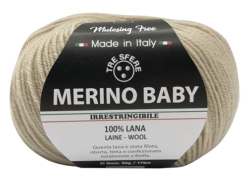 Merinowolle Baby 100% Merinowolle 50g - 175 Meter zum Häkeln 3 für Babydecken und Kleidung von höchster Qualität - Made in Italy (BABY, Sand - 215) von filati italiani