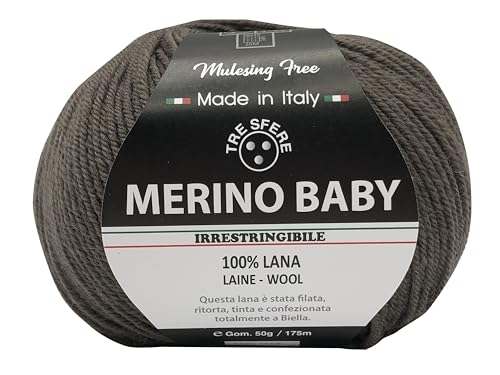 Merinowolle Baby 100% Merinowolle 50g - 175 Meter zum Häkeln 3 für Babydecken und Kleidung von höchster Qualität - Made in Italy (BABY, Taupe - 109) von filati italiani
