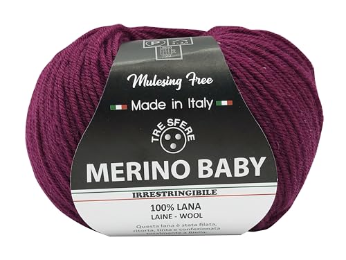 Merinowolle Baby 100% Merinowolle 50g - 175 Meter zum Häkeln 3 für Babydecken und Kleidung von höchster Qualität - Made in Italy (BABY, Weinrot - 104) von filati italiani