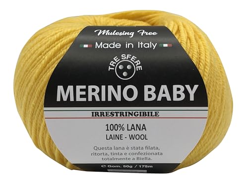 Merinowolle Baby 100% Merinowolle 50g - 175 Meter zum Häkeln 3 für Babydecken und Kleidung von höchster Qualität - Made in Italy (BABY, gelb - 331) von filati italiani