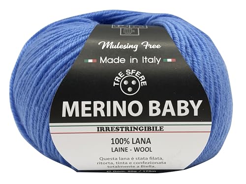 Merinowolle Baby 100% Merinowolle 50g - 175 Meter zum Häkeln 3 für Babydecken und Kleidung von höchster Qualität - Made in Italy (BABY, hellblau - 045) von filati italiani