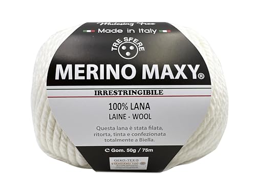Maxy Merinowolle, 100 % Merinowolle, 50 g – 75 Meter zum Häkeln 6 für Babydecken und Kleidungsstücke von höchster Qualität, hergestellt in Italien (Maxy, Creme - 033) von filati italiani
