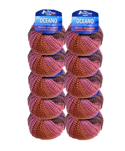 Ocean Wolle 1x50g, Glamour-Effekt mit Wellgarn (Ozean fuchia Ombre - 10x50g) von filati italiani