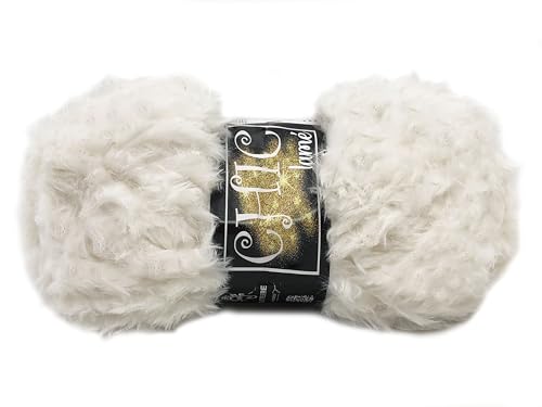 Wolle Fell Chic 100g in verschiedenen Farben 100% Kunstfell (weiß-gold) von filati italiani