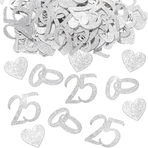 Filheraze 200 PiècesConfettis Anniversaire 25 Ans, Table Décoration, Idéal Pour Anniversaire 25 Ans, Mariage D'argent Ou Soirée Chic (15g, Doré Argenté) von filheraze