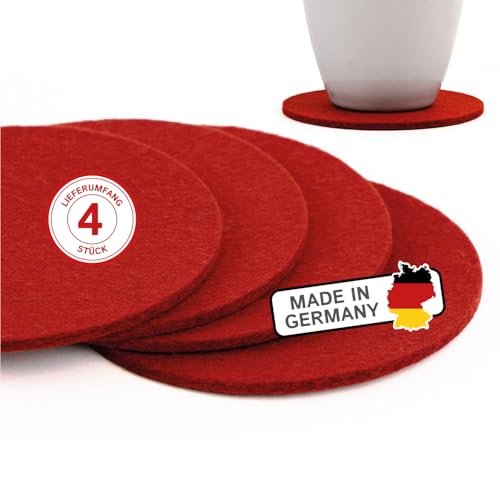 filzbrand Filz Untersetzer rund für Gläser, Filzuntersetzer 4 Stück (4er Set), Ø 10 cm in Karminrot, 3 mm dick, Glasuntersetzer, Getränkeuntersetzer aus Designfilz 100% Wolle – Made in Germany von filzbrand