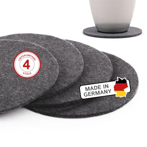 filzbrand Filz Untersetzer rund für Gläser, Filzuntersetzer 4 Stück (4er Set), Ø 10 cm in grau (anthrazit), 5 mm dick, Glasuntersetzer, Getränkeuntersetzer aus Designfilz 100% Wolle – Made in Germany von filzbrand