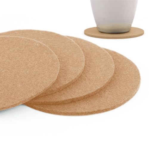 filzbrand Filz Untersetzer rund für Gläser, Filzuntersetzer 4 Stück (4er Set), Ø 10 cm in beige, 5 mm dick, Glasuntersetzer, Getränkeuntersetzer aus Designfilz 100% Wolle – Made in Germany von filzbrand
