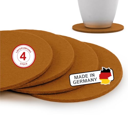 filzbrand Filz Untersetzer rund für Gläser, Filzuntersetzer 4 Stück (4er Set), Ø 10 cm in braun, 3 mm dick, Glasuntersetzer, Getränkeuntersetzer aus Designfilz 100% Wolle – Made in Germany von filzbrand