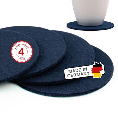 filzbrand Filz Untersetzer rund für Gläser, Filzuntersetzer 4 Stück (4er Set), Ø 10 cm in dunkelblau, 5 mm dick, Glasuntersetzer, Getränkeuntersetzer aus Designfilz 100% Wolle – Made in Germany von filzbrand