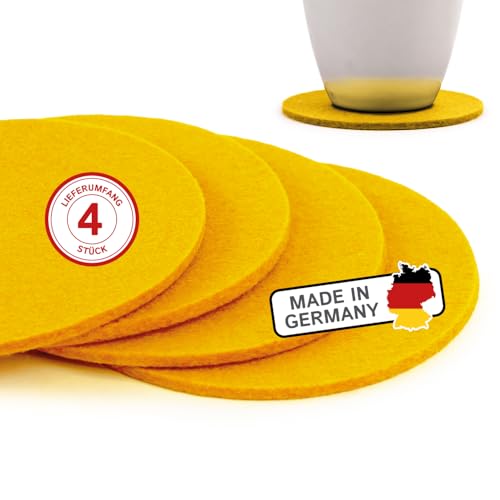 filzbrand Filz Untersetzer rund für Gläser, Filzuntersetzer 4 Stück (4er Set), Ø 10 cm in gelb, 5 mm dick, Glasuntersetzer, Getränkeuntersetzer aus Designfilz 100% Wolle – Made in Germany von filzbrand