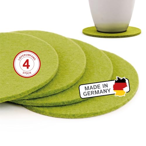 filzbrand Filz Untersetzer rund für Gläser, Filzuntersetzer 4 Stück (4er Set), Ø 10 cm in hellgrün, 5 mm dick, Glasuntersetzer, Getränkeuntersetzer aus Designfilz 100% Wolle – Made in Germany von filzbrand