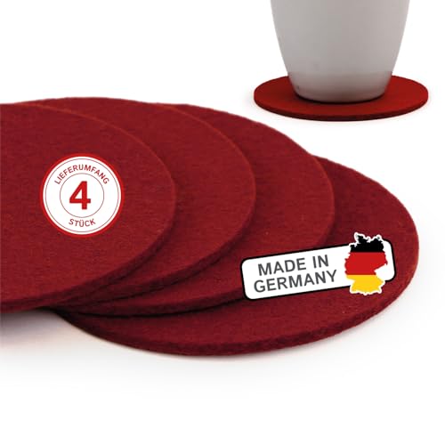 filzbrand Filz Untersetzer rund für Gläser, Filzuntersetzer 4 Stück (4er Set), Ø 10 cm in braunrot, 3 mm dick, Glasuntersetzer, Getränkeuntersetzer aus Designfilz 100% Wolle – Made in Germany von filzbrand