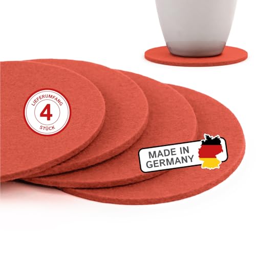 filzbrand Filz Untersetzer rund für Gläser, Filzuntersetzer 4 Stück (4er Set), Ø 10 cm in Koralle, 3 mm dick, Glasuntersetzer, Getränkeuntersetzer aus Designfilz 100% Wolle – Made in Germany von filzbrand