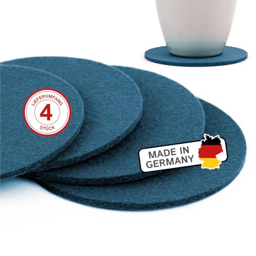 filzbrand Filz Untersetzer rund für Gläser, Filzuntersetzer 4 Stück (4er Set), Ø 10 cm in Mittelblau, 3 mm dick, Glasuntersetzer, Getränkeuntersetzer aus Designfilz 100% Wolle – Made in Germany von filzbrand