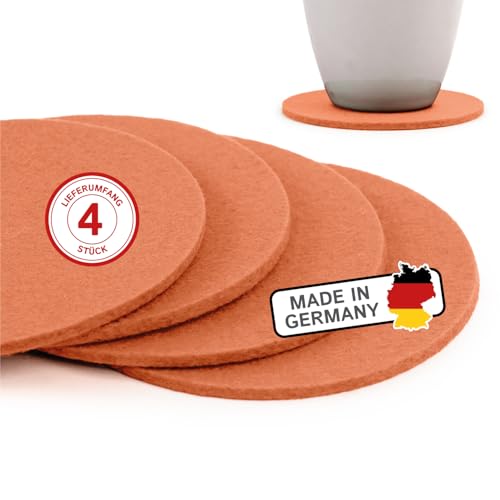 filzbrand Filz Untersetzer rund für Gläser, Filzuntersetzer 4 Stück (4er Set), Ø 10 cm in Pastell orange, 3 mm dick, Glasuntersetzer, Getränkeuntersetzer aus Designfilz 100% Wolle – Made in Germany von filzbrand